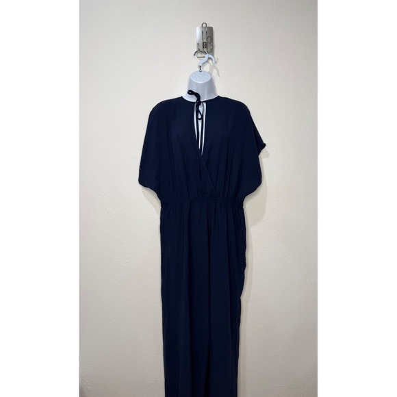Cupshe Navy Blue Textured Wide Leg Jumpsuit V-Neck Short Sleeve XL - Picture 5 of 7
